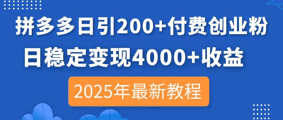 (14217期)拼多多日引200+付费创业粉,日稳定变现4000+收益,2025年最新教程-爱上资源站