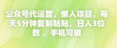 公众号代运营,懒人项目,每天5分钟复制粘贴,日入3位数 ,手机可做-爱上资源站
