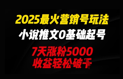 2025最火营销号玩法:小说推文0基础起号,7天涨粉5000,收益轻松破k-爱上资源站